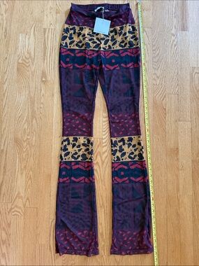 Shakara by OFUURE Burgundy, Tan & Black Patterned Flare Sheer Pants